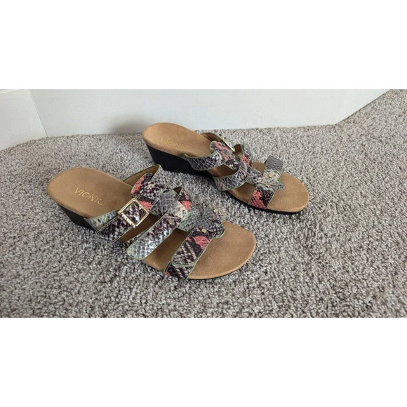 Vionic Park Radia Wedge Sandal with Adjustable Straps Snake Skin sz 7 - Picture 1 of 7